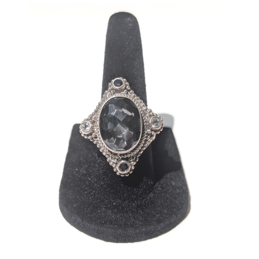 Sarda Bali Sterling Silver Gray Smoky Quartz Filigree Ring Size 7 Balinese Style